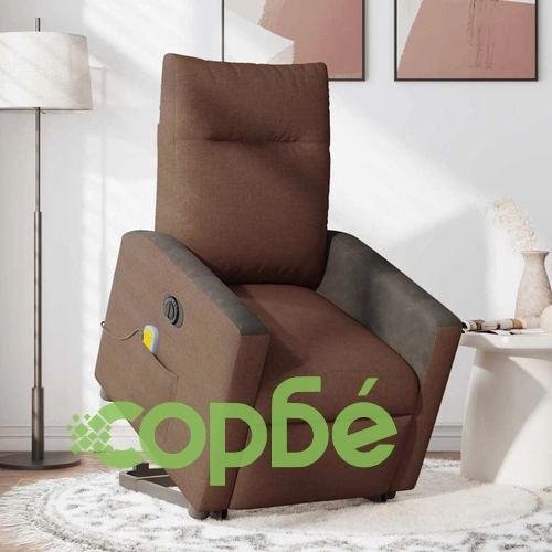 Електрически изправящ масажен реклайнер стол кафяв текстил ➤ топ цена ➤ sorbe.bg