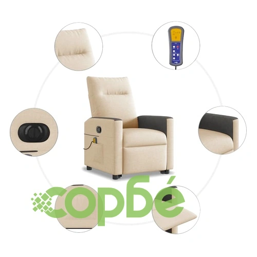 Електрически изправящ масажен реклайнер стол кремав текстил ➤ топ цена ➤ sorbe.bg