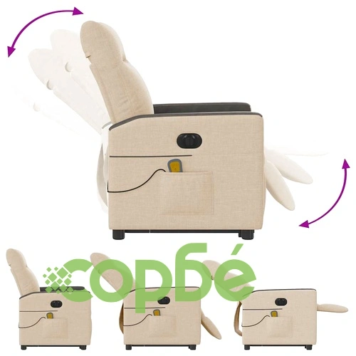 Електрически изправящ масажен реклайнер стол кремав текстил ➤ топ цена ➤ sorbe.bg