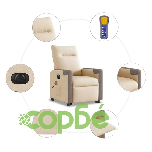 Електрически изправящ масажен реклайнер стол кремав текстил ➤ топ цена ➤ sorbe.bg