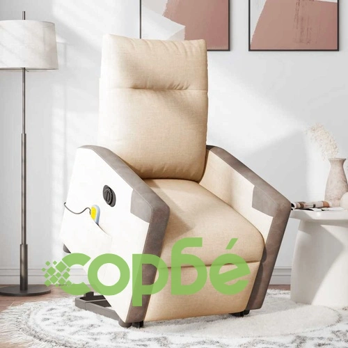 Електрически изправящ масажен реклайнер стол кремав текстил ➤ топ цена ➤ sorbe.bg