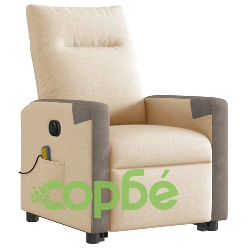 Електрически изправящ масажен реклайнер стол кремав текстил ➤ топ цена ➤ sorbe.bg