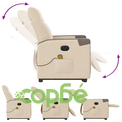Електрически изправящ масажен реклайнер стол кремав текстил ➤ топ цена ➤ sorbe.bg