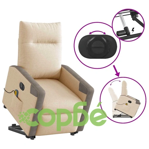 Електрически изправящ масажен реклайнер стол кремав текстил ➤ топ цена ➤ sorbe.bg