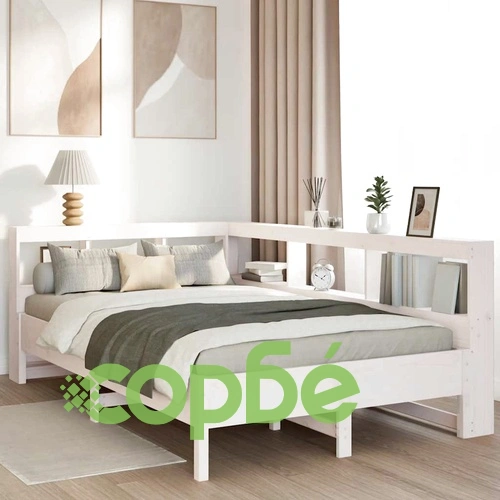 Легло с етажерка за книги, без матрак, 120x190 см, бор масив ➤ топ цена ➤ sorbe.bg