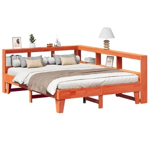 Легло с етажерка за книги, без матрак, 150x200 см, бор масив