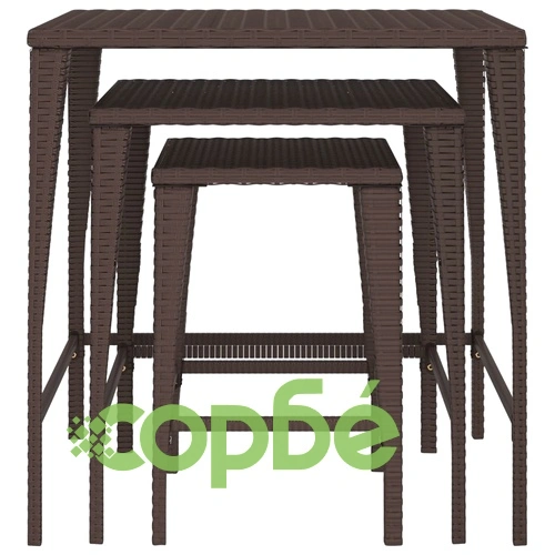 Градински стифиращи маси, 3 бр, кафяви, полиратан ➤ топ цена ➤ sorbe.bg
