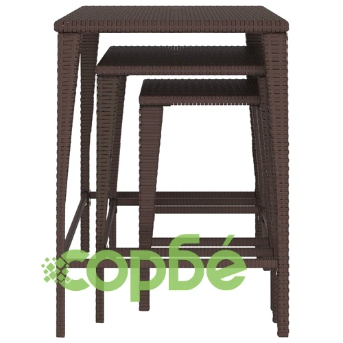 Градински стифиращи маси, 3 бр, кафяви, полиратан ➤ топ цена ➤ sorbe.bg