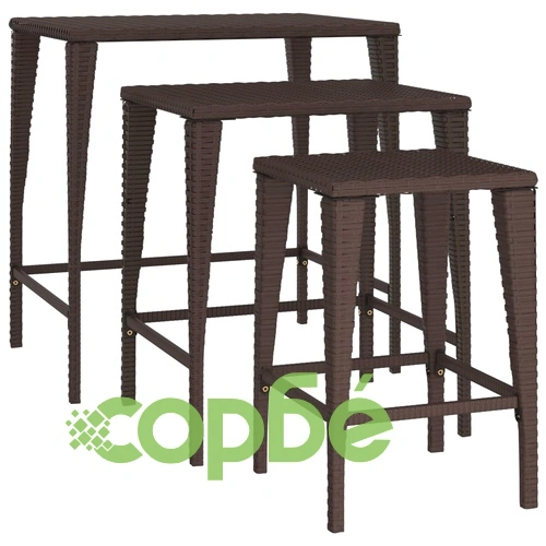 Градински стифиращи маси, 3 бр, кафяви, полиратан ➤ топ цена ➤ sorbe.bg