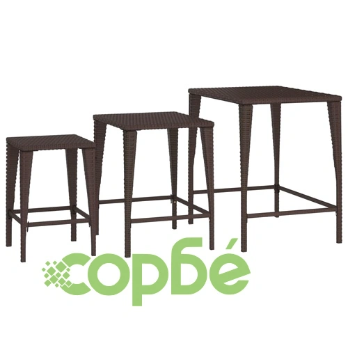 Градински стифиращи маси, 3 бр, кафяви, полиратан ➤ топ цена ➤ sorbe.bg