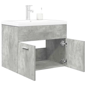 Шкаф за мивка за баня с вградена мивка и смесител Бетон сив