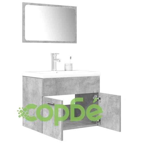 Комплект мебели за баня от 3 части бетонно сив инженерно дърво ➤ топ цена ➤ sorbe.bg