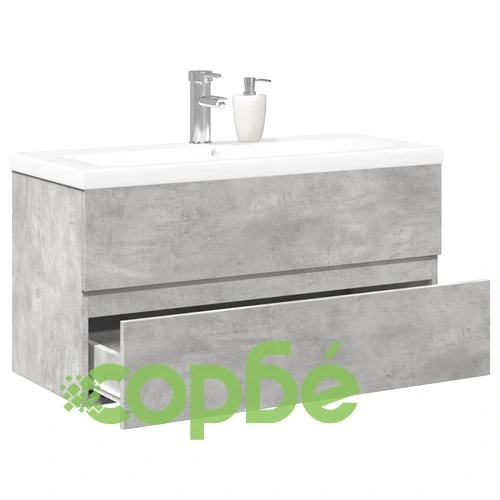 Комплект мебели за баня от 2 части бетонно сив инженерно дърво ➤ топ цена ➤ sorbe.bg