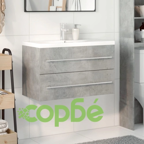 Комплект мебели за баня от 2 части бетонно сив инженерно дърво ➤ топ цена ➤ sorbe.bg