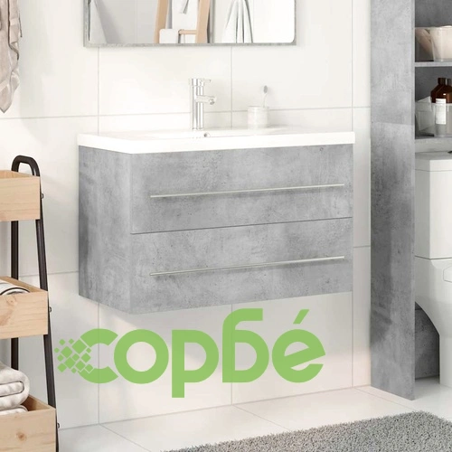 Комплект мебели за баня от 2 части бетонно сив инженерно дърво ➤ топ цена ➤ sorbe.bg