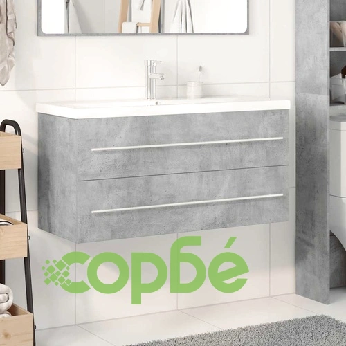 Комплект мебели за баня от 2 части бетонно сив инженерно дърво ➤ топ цена ➤ sorbe.bg