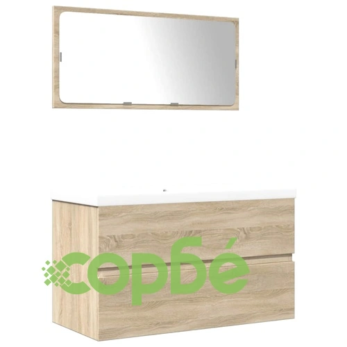 Комплект шкафове за баня от 3 части дъб сонома инженерно дърво ➤ топ цена ➤ sorbe.bg