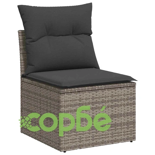 Градински диван с възглавници, 7 части, полиратан, сив ➤ топ цена ➤ sorbe.bg