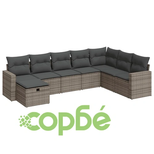 Градински комплект диван с възглавници 8 части сив полиратан ➤ топ цена ➤ sorbe.bg