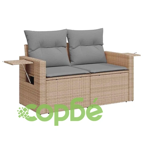 Градински диван с възглавници, 7 части, бежов полиратан ➤ топ цена ➤ sorbe.bg