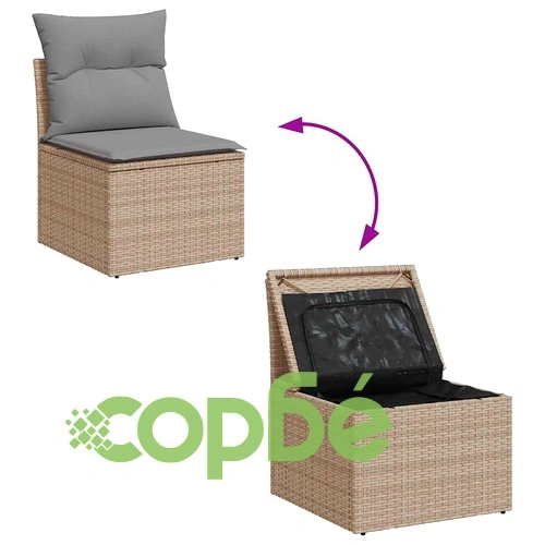 Градински диван с възглавници, 7 части, бежов полиратан ➤ топ цена ➤ sorbe.bg