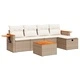 Градински диван с възглавници, 6 части, бежов полиратан