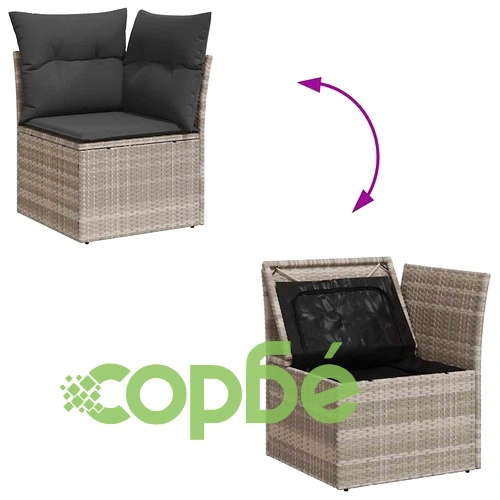 Градински комплект с възглавници, 9 части, светлосив полиратан ➤ топ цена ➤ sorbe.bg