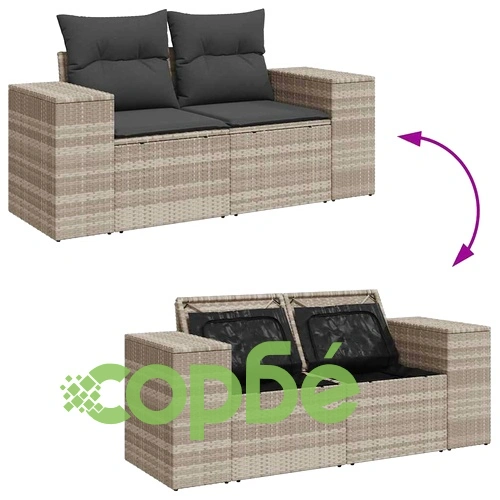 Градински комплект с възглавници, 6 части, светлосив полиратан ➤ топ цена ➤ sorbe.bg