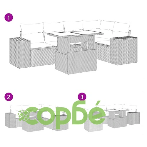 Градински комплект с възглавници, 6 части, светлосив полиратан ➤ топ цена ➤ sorbe.bg