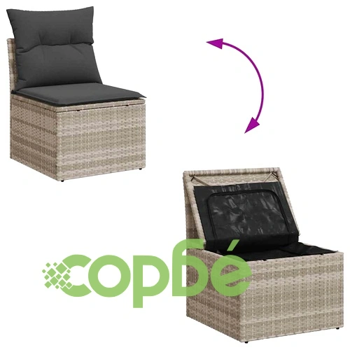 Градински комплект с възглавници, 7 части, светлосив полиратан ➤ топ цена ➤ sorbe.bg