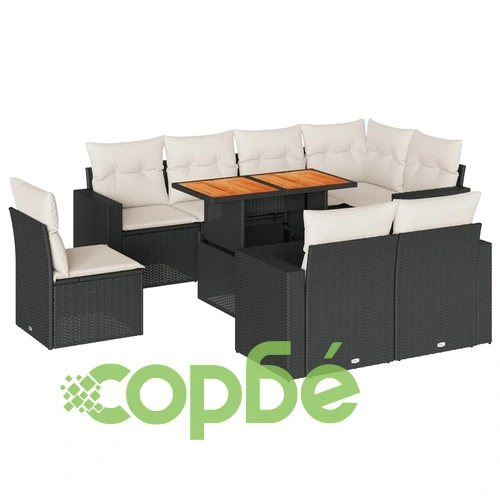 Градински комплект диван с възглавници 9 части черен полиратан ➤ топ цена ➤ sorbe.bg
