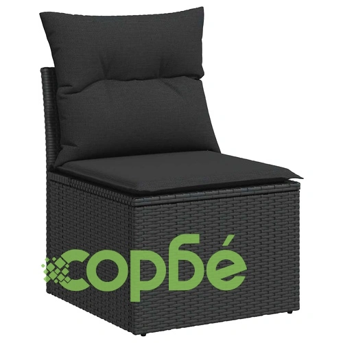 Градински комплект диван с възглавници 9 части черен полиратан ➤ топ цена ➤ sorbe.bg