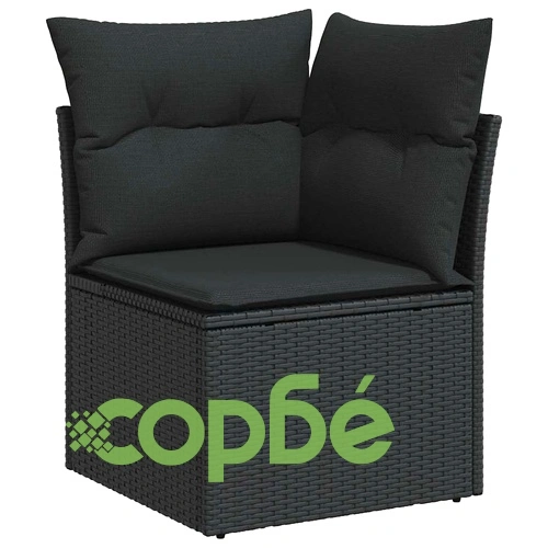 Градински комплект диван с възглавници 9 части черен полиратан ➤ топ цена ➤ sorbe.bg