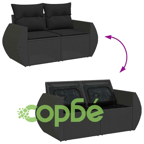 Градински комплект диван с възглавници 9 части черен полиратан ➤ топ цена ➤ sorbe.bg