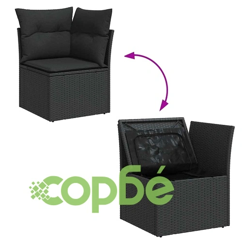 Градински комплект диван с възглавници 9 части черен полиратан ➤ топ цена ➤ sorbe.bg