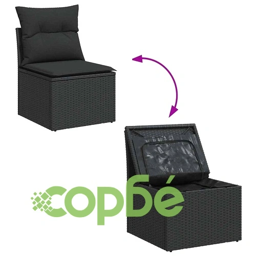 Градински комплект диван с възглавници 9 части черен полиратан ➤ топ цена ➤ sorbe.bg