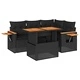 Градински комплект с възглавници, 5 части, черен полиратан