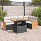 Градински диван с възглавници, 6 части, черен полиратан, акация