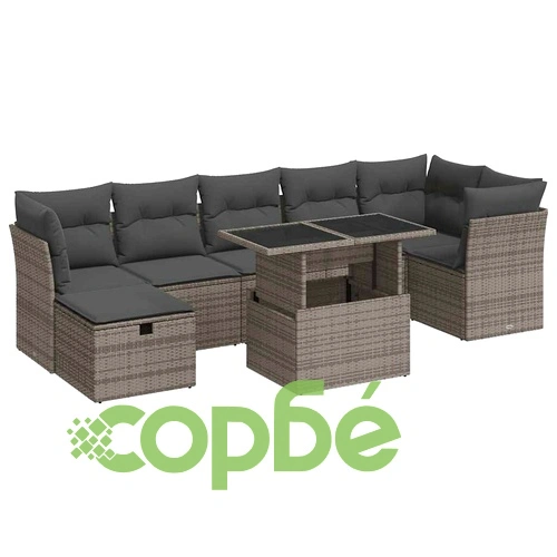 Градински комплект диван с възглавници 8 части сив полиратан ➤ топ цена ➤ sorbe.bg