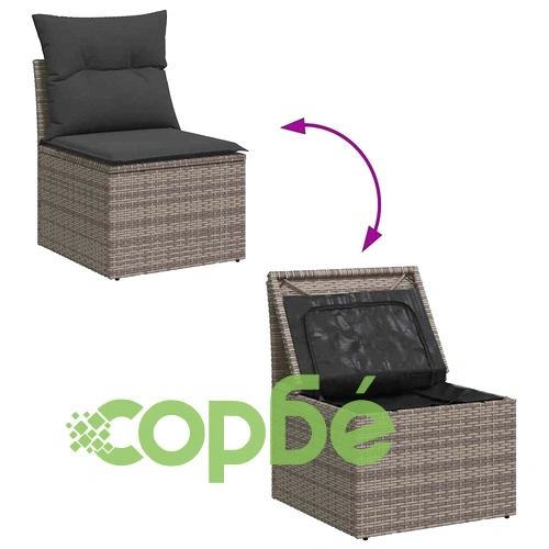 Градински комплект диван с възглавници 8 части сив полиратан ➤ топ цена ➤ sorbe.bg