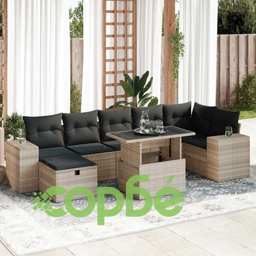 Градински комплект с възглавници, 5 части, светлосив полиратан ➤ топ цена ➤ sorbe.bg