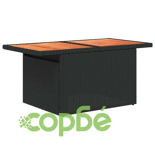 Градински диван с възглавници, 8 части, черен полиратан, акация ➤ топ цена ➤ sorbe.bg