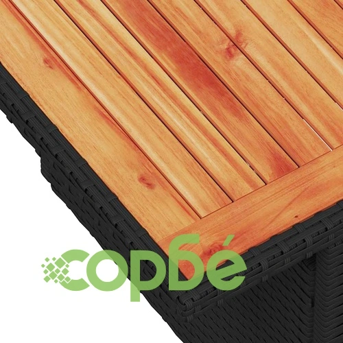 Градински диван с възглавници, 8 части, черен полиратан, акация ➤ топ цена ➤ sorbe.bg