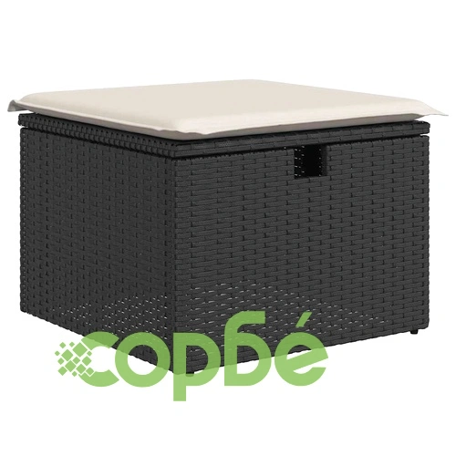 Градински диван с възглавници, 8 части, черен полиратан, акация ➤ топ цена ➤ sorbe.bg