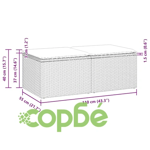 Градински диван с възглавници, 2 части, сив полиратан, акация ➤ топ цена ➤ sorbe.bg