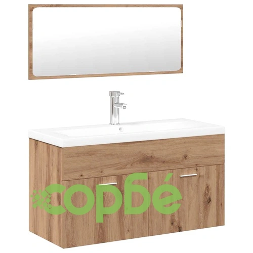 Комплект мебели за баня от 3 части Дъб артизан инженерно дърво ➤ топ цена ➤ sorbe.bg