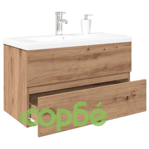 Шкаф за мивка с вграден умивалник и смесител Дъб артизан ➤ топ цена ➤ sorbe.bg