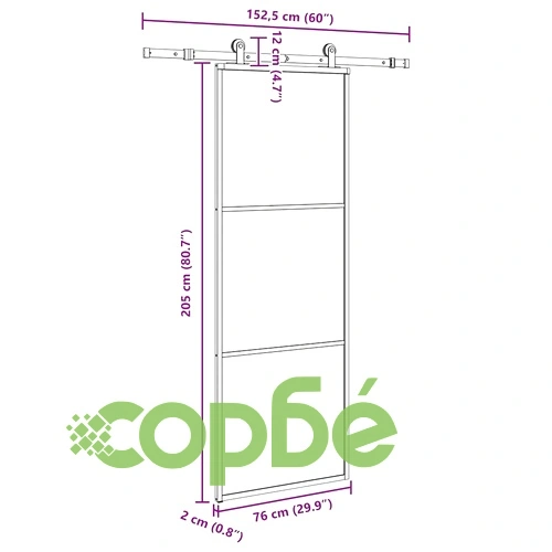 Плъзгаща се врата с обков 76x205 см ESG стъкло и алуминий ➤ топ цена ➤ sorbe.bg