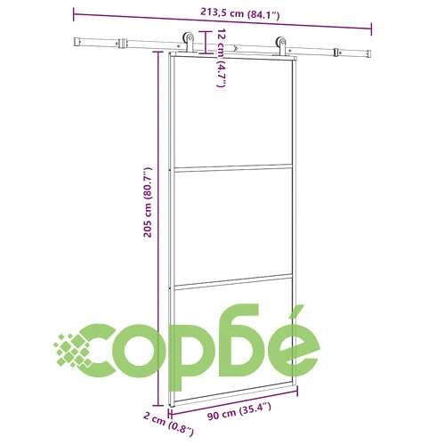 Плъзгаща се врата с обков 90x205 см ESG стъкло и алуминий ➤ топ цена ➤ sorbe.bg