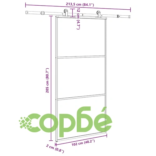 Плъзгаща се врата с механизъм 102x205 см ESG стъкло и алуминий ➤ топ цена ➤ sorbe.bg
